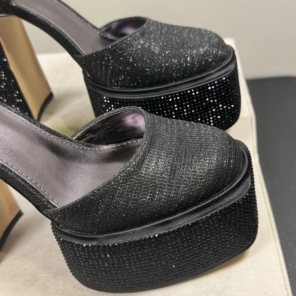 Circus by Sam Edelman Black Glitter Platform Ankle-Strap Heels - Picture 5 of 16